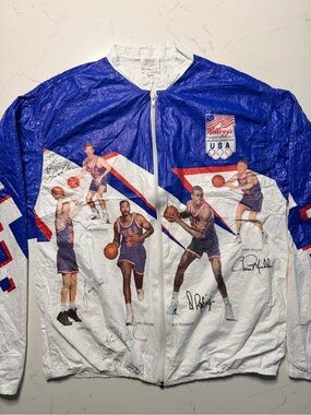 NBA Blue and White Team USA Graphic Windbreaker Jacket